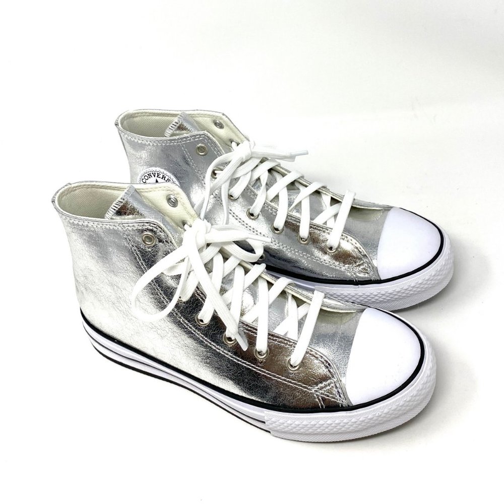 Converse CTAS Lift Synth Leather Silver Sneakers Women's Sizes 6 670547C - Picture 2 of 9
